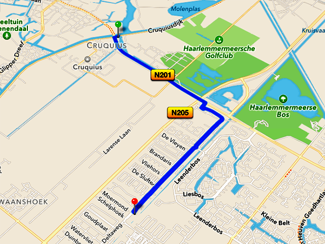Routebeschrijving van de Cruquius naar Zuiveryoga op de deltaweg in Hoofddorp.
