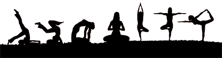 Een serie vrouwlijke silhouetten van verschillende yoga-oefeningen